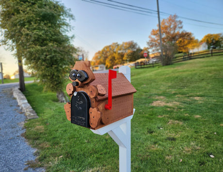 Pine Amish Mailbox Raccoon Design With Metal Insert USPS Approved Mailbox Outdoor - Animal Shape + Cabins