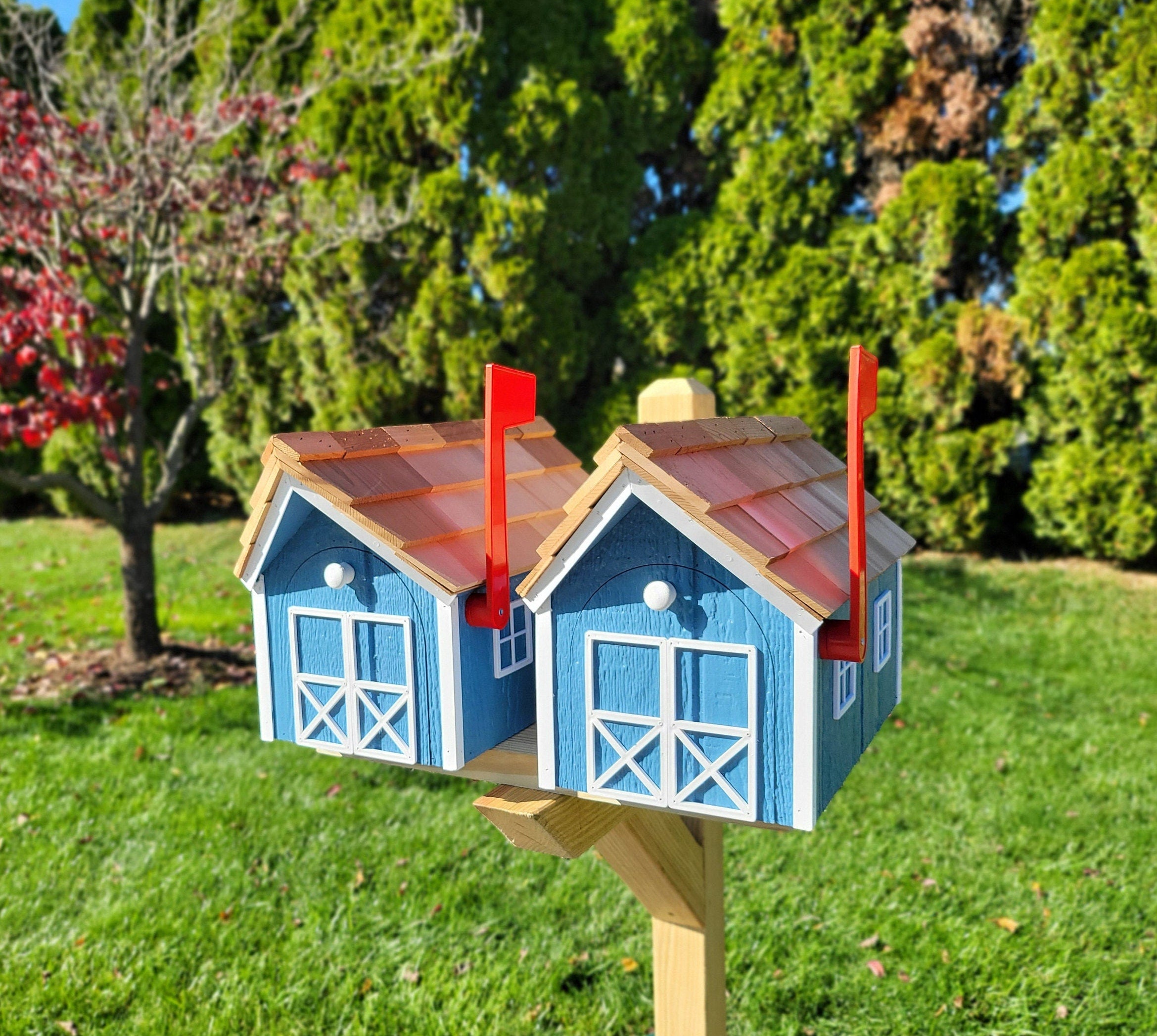 Two Box Mailbox Posts Mailbox Post For 2 Mailboxes in Multi Colors, Premium Wood, Southern ...