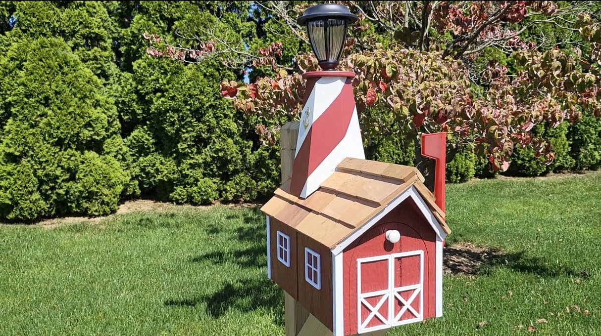 Amish Mailbox - Handmade - With Solar Lighthouse - Wooden - With Cedar Shake Shingles Roof - Color Options - Home & Living:Outdoor & Gardening:Mailboxes