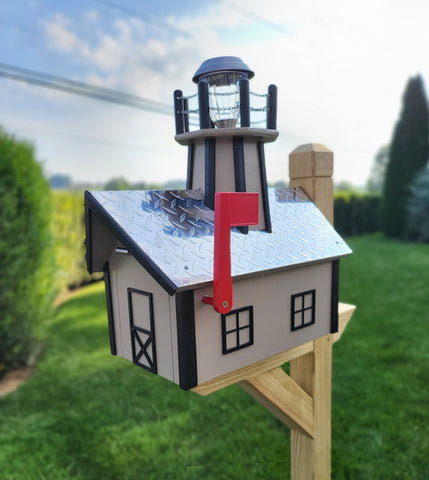 Amish Mailbox With Solar Lighthouse -  Wood or Poly Lumber - Handmade