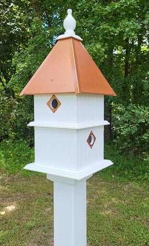 Bird House - 4 Nesting Compartments - 2 story - Handmade - Metal Predator Guards - Weather Resistant - Birdhouse Outdoor