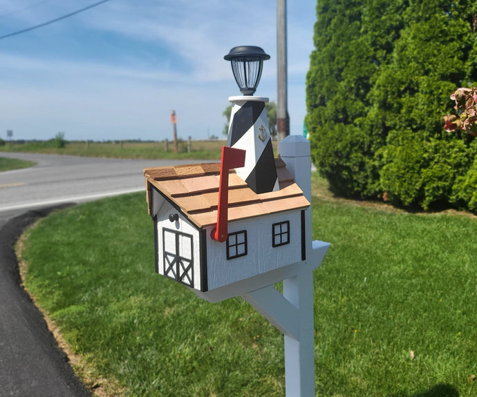 solar mailbox, lighthouse, Lighthouse mailbox, mailbox with lighthouse, unique mailboxes, large mailbox