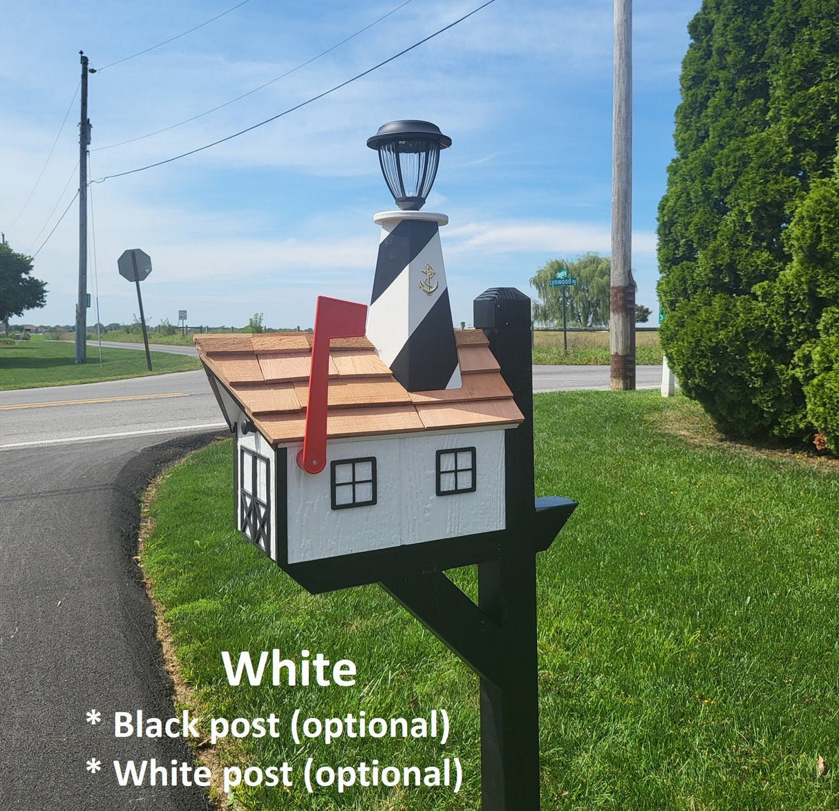 Amish Mailbox - Handmade - With Solar Lighthouse - Wooden - With Cedar Shake Shingles Roof - Color Options - Home & Living:Outdoor & Gardening:Mailboxes