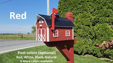 Load image into Gallery viewer, Dutch Barn Wood Mailbox Amish Made, Choose Your Color, Amish Mailbox With Red Flag, Black Roof
