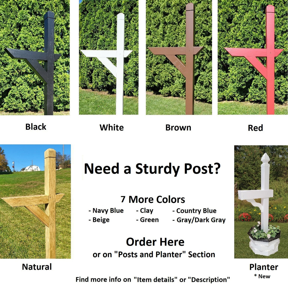 Dutch Barn Amish Handmade Wood Mailbox, Choose Your Color, Amish Mailbox With Red Flag and Black Roof - Dutch Barn