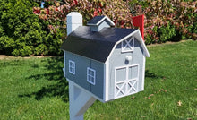 Load image into Gallery viewer, Dutch Barn Amish Handmade Wood Mailbox, Choose Your Color, Amish Mailbox With Red Flag and Black Roof
