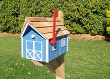 Load image into Gallery viewer, Amish Mailbox - Handmade - Barn Style - Wooden - Tall Prominent Sturdy Flag - With Cedar Shake Shingles Roof - Amish Outdoor Mailbox
