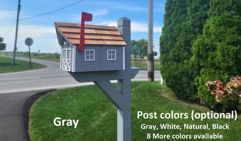 Amish Mailbox - Handmade - Barn Style - Wooden - Tall Prominent Sturdy Flag - Cedar Shake Shingles Roof - Amish Outdoor Mailbox Multi Colors