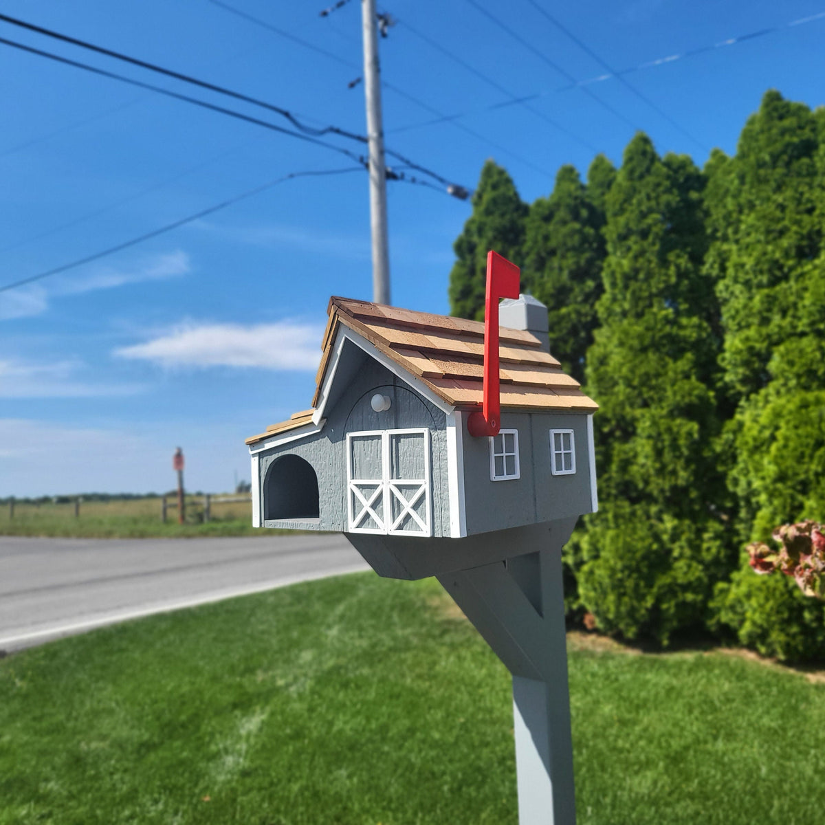 Newspaper Mailbox Amish Handmade. Wooden Mailbox With Cedar Shake Roof ...