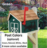 Amish Mailbox Horse and Carriage Design Handmade horse and Buggy Barn Style Wooden Mailbox With Tall Prominent Sturdy Flag and Cedar Roof - Barn Mailboxes Wood