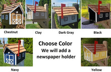 Load image into Gallery viewer, Barn Mailbox with Newspaper Holder Amish Handmade. Wooden Mailbox With Cedar Shake Roof and a Tall Prominent Sturdy Flag
