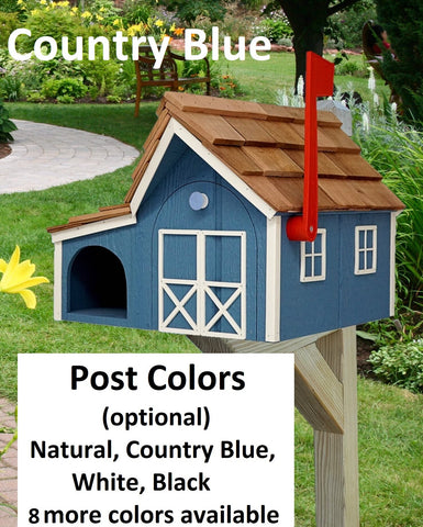Mailbox with Newspaper Holder Amish Handmade. Wooden Mailbox With Cedar Shake Roof and a Tall Prominent Sturdy Flag
