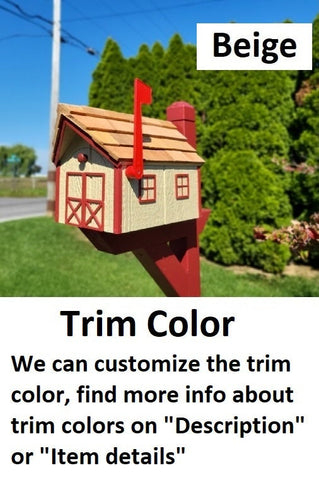 Cow Design Amish Mailbox, Handmade Barn Style Wooden Mailbox With Tall Prominent Sturdy Flag and Cedar Roof