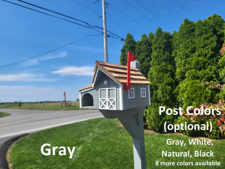 Barn Mailbox with Newspaper Holder Amish Handmade. Wooden Mailbox With Cedar Shake Roof and a Tall Prominent Sturdy Flag - Unique Mailboxes