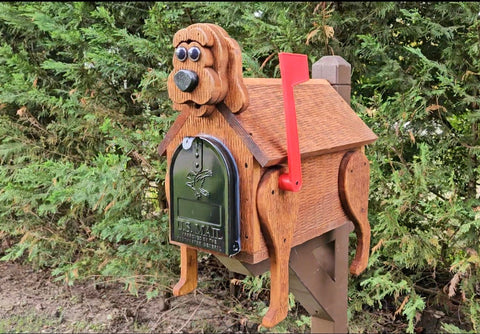 Puppy Mailbox Design Amish Handmade, With 4 Legs, Wooden With Metal Box Insert USPS Approved - Made With Yellow Pine Rougher Head