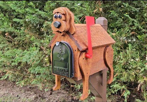 Dog Mailbox Design Amish Handmade, With 4 Legs, Wooden With Metal Box Insert USPS Approved - Made With Yellow Pine Rougher Head