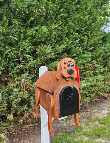 Puppy Mailbox Design Amish Handmade, With 4 Legs, Wooden With Metal Box Insert USPS Approved - Made With Yellow Pine Rougher Head