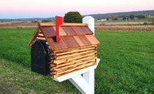 Load image into Gallery viewer, Amish Mailbox - Handmade - Log Cabin Style - Wooden - With Cedar Shake Roof and Metal Box Insert
