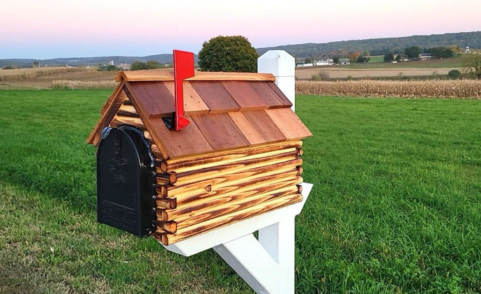 Amish Mailbox - Handmade - Log Cabin Style - Wooden - With Cedar Shake Roof and Metal Box Insert - Barn Mailboxes Wood