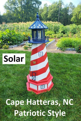 Patriotic Solar Lighthouse - Amish  Handmade - Landmark Replica - Garden Decor