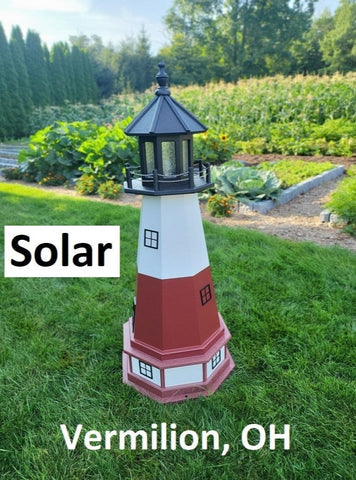 Vermilion Lighthouse - Solar - Amish Made - Landmark Replica - Backyard Decor