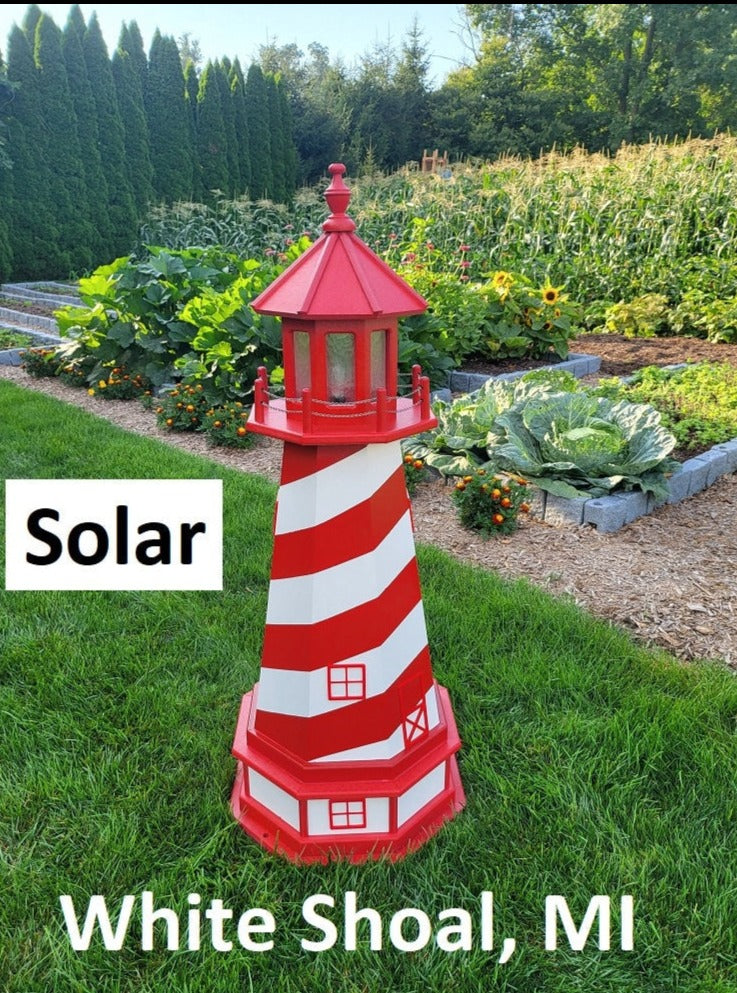 White Shoal Solar Lighthouse - Amish Handmade - Landmark Replica - Lawn Lighthouse