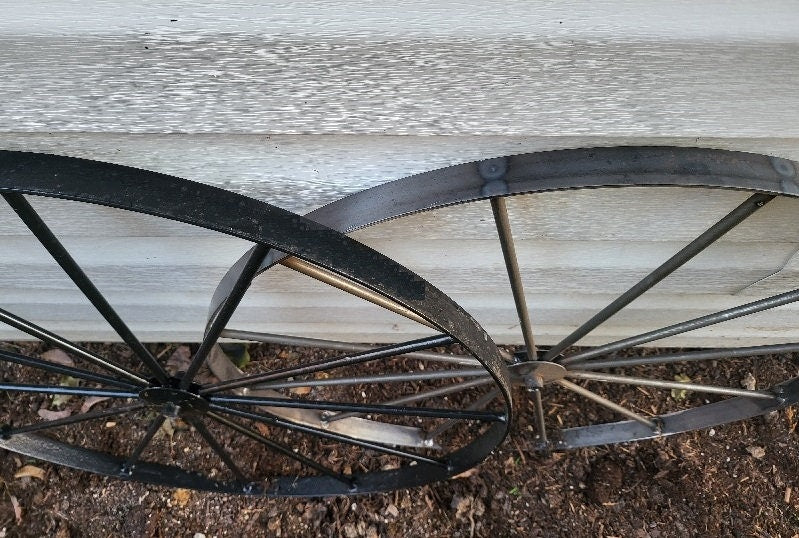 Metal Cart  Wheels  - Wagon Wheels - Spoke Metal Wheels- Antique Wagon Wheels - Amish Handmade - Country Decor- Primitive - Garden Decoration