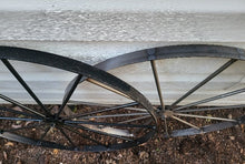 Load image into Gallery viewer, Metal Cart  Wheels  - Wagon Wheels - Spoke Metal Wheels- Antique Wagon Wheels - Amish Handmade - Country Decor- Primitive
